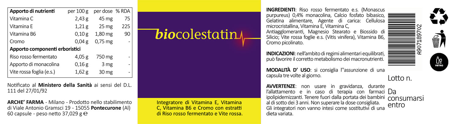 Biocolestatin: l'etichetta.