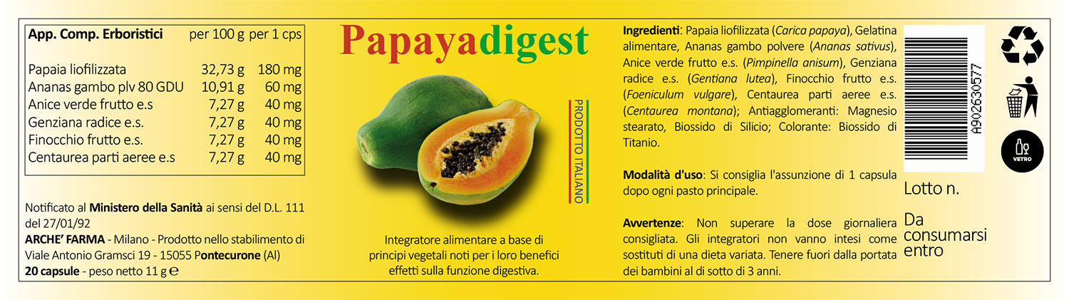 Papaya digest: l'etichetta.